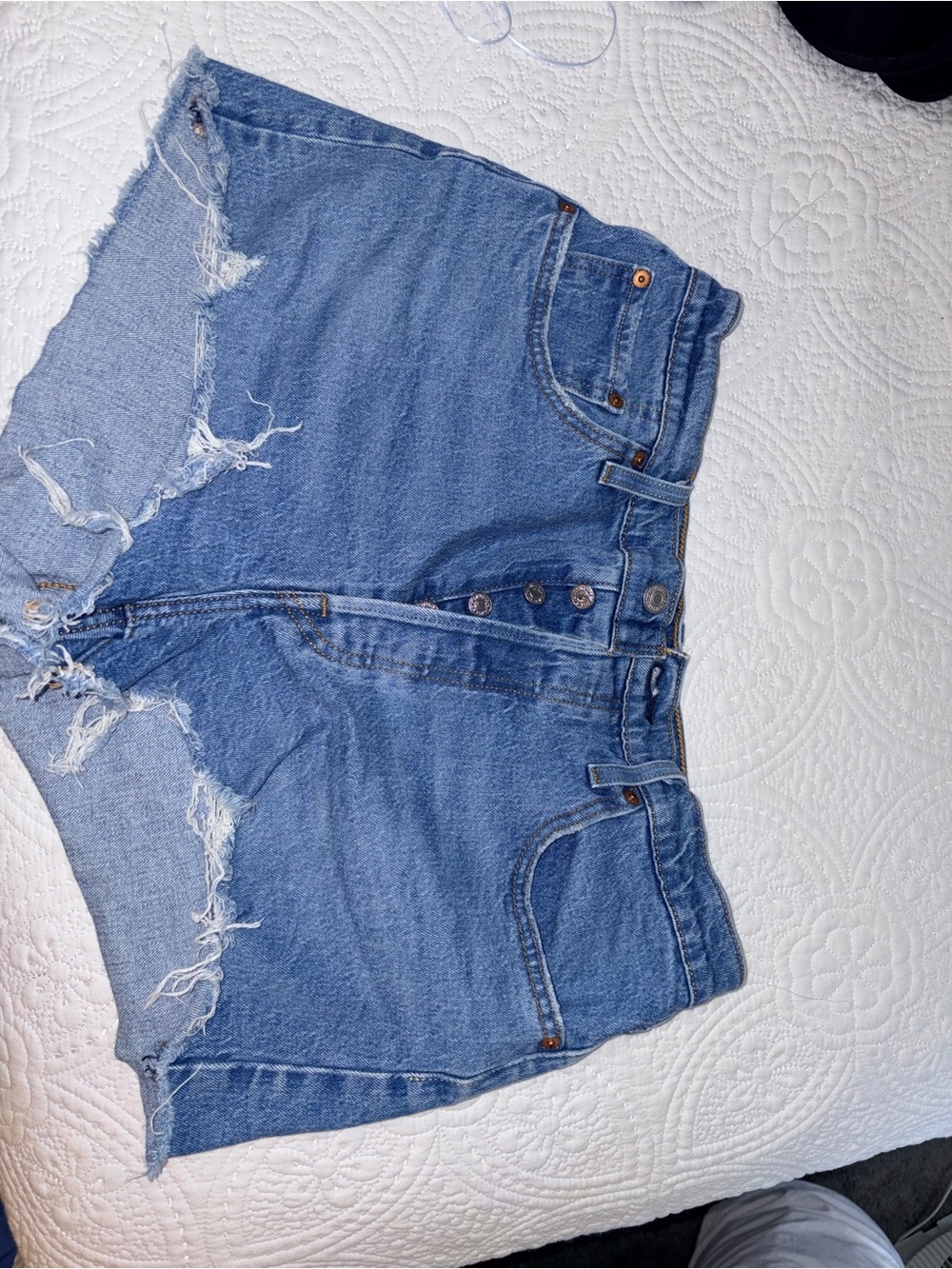 Levi's Blue Denim Cutoff Shorts with Frayed Hem